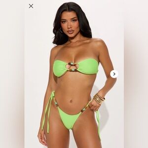 Fashion Nova Lime Green Bikini with Bead Accents